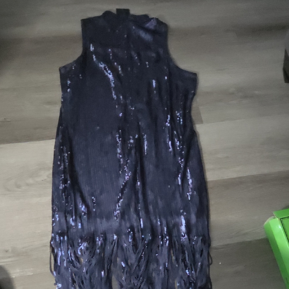 Fashion Nova Black Sequin Fringe Dress